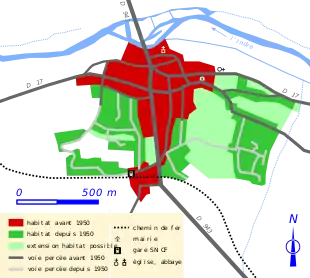 Carte représentant en couleurs les étapes d'expansion urbaine d'une ville.