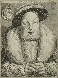 G4. Henry VIII, roi d'Angleterre, signé : CMA/1544 en miroir.