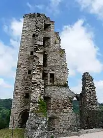 Le donjon en ruine du château.