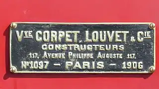 Plaque du constructeur de la locomotive