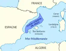 Une zone allongée sud-ouest/nord-est entre Costa Brava et Baléares.