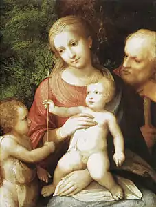 Vierge à l'enfant, Saint Joseph et Saint Jean-Baptiste enfant, Le Corrège, vers 1520.