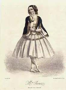 Lithographie représentant la ballerine italienne Carolina Rosati en Médora pour la première du Corsaire au Théâtre impérial de l'Opéra (salle Le Peletier) en 1856