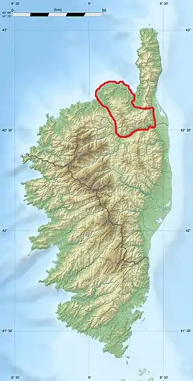 Carte de localisation du massif du Monte Astu en Corse.