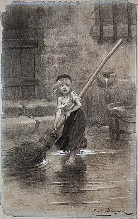 Servante chez les Thénardier - Illustration d'Émile Bayard (1862).