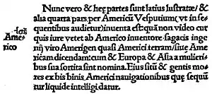 Photographie d'un paragraphe latin contenant le mot « America ».