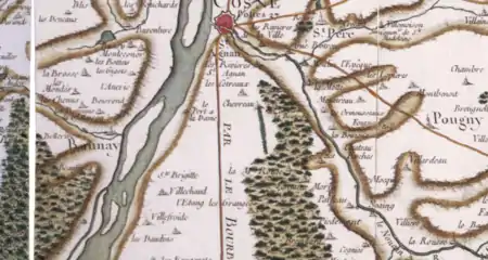 Villechaud sur la carte de Cassini (4,5 km sud de Cosne, 1.5 km à l'ouest de la route de Lyon)