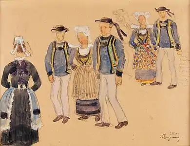 Costumes bretons, gouache, Quimper, musée départemental breton.