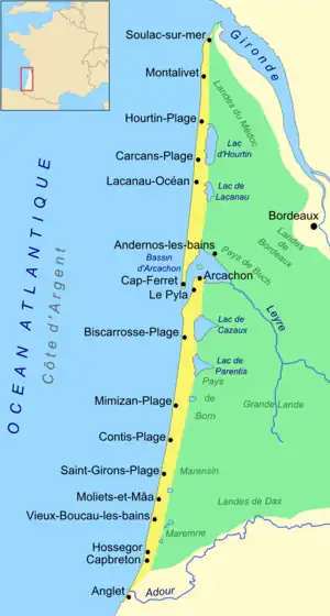 Carte de la Côte d'Argent.