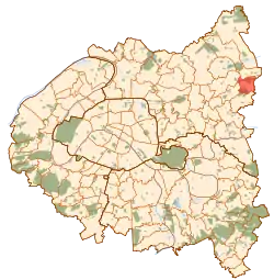 Plan de Paris et de la petite couronne, avec la commune de Coubron en rouge.