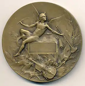 Orphée endort Cerbère aux sons de sa lyre, médaille en bronze, 68 mm, grand prix de Rome de 1893. Revers.