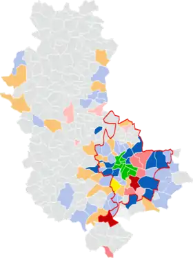 Couleur des listes arrivées en tête au premier tour.