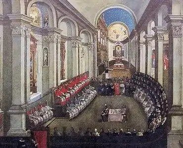 Réunion du concile en l'église Santa Maria Maggiore de Trente. Musée diocésain de Trente.