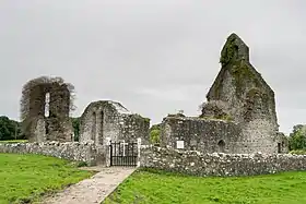 Photographie des vestiges d'une église dépassant d'un cimetière