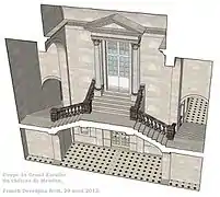 Restitution de la coupe du Grand Escalier. État de 1658 à 1803.