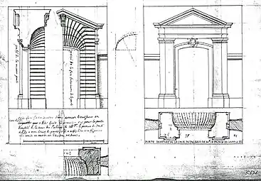 Coupes et élévations du portail d'entrée du château d'Issy, vers 1681.