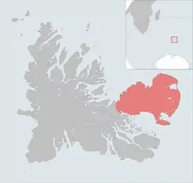 Carte de localisation de la péninsule Courbet dans l'archipel des Kerguelen.