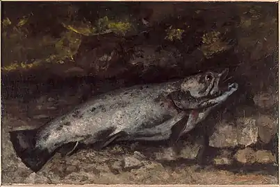 La Truite, 1873, musée d'Orsay, qui peut être considérée comme une représentation du peintre lui-même en proie à ses difficultés du moment