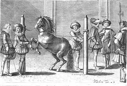 Crispin de Passe le Jeune, Courbette dans les piliers, estampe tirée de L'instruction du roy [...], 1625.