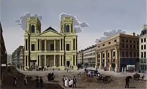 Église vers 1810-1820 (la façade est telle qu'elle devait se présenter une fois achevée[réf. nécessaire]).