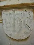 Blason avec monogramme trilitère du Christ et graffiti.