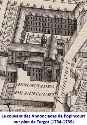 Le couvent des annonciades de Popincourt en 1734 sur plan de Turgot