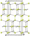 Structure de la covellite en dessous de 55 K. Jaune : S, gris : Cu.