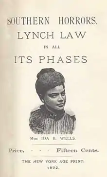 Couverture de l'ouvrage Southern Horrors écrit par Ida B. Wells publié en 1892.