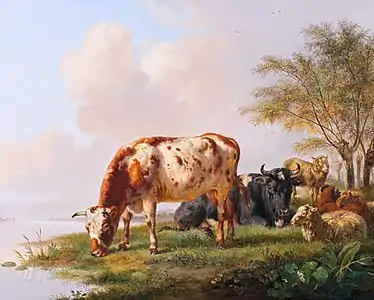 Vaches et moutons au bord du fleuve  (1832)