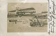 carte postale ancienne représentant le projet d'avion ambulance de Marie Marvingt