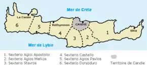 carte moderne de la Crète montrant ses subdivisions administratives
