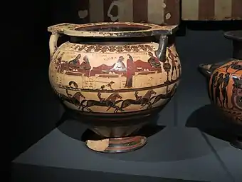 Cratère d'Eurytios, à colonnettes, archaïque, Corinthe vers 600. Louvre.