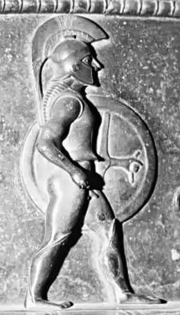 Détail du cratère de Vix, vase de bronze, vraisemblablement sortie d'un atelier grec d'Italie du Sud. Datée de la fin du VIe siècle av. J.-C.