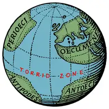 dessin d'un globe séparé en 4 continents par un grand océan central.