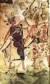 Guerriers minoens armés et casqués sur une fresque d'Akrotiri