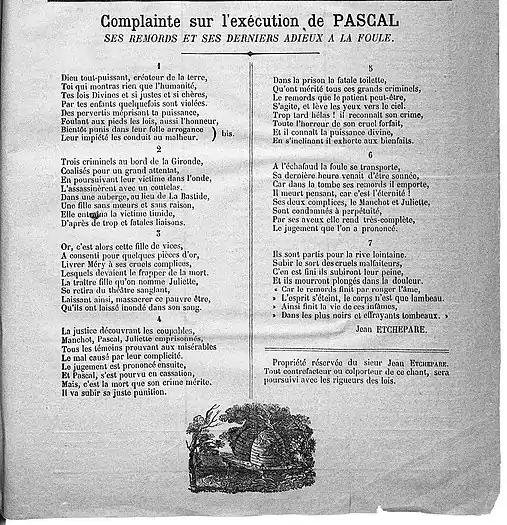 Complainte sur l'exécution de Jean-Baptiste Pascal.