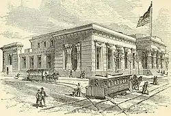 Le bâtiment original de The Tombs (en), sur une gravure de 1870.