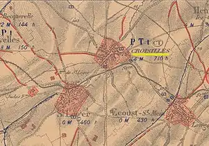 La carte des régions dévastées en 1919 montre que la village est complètement détruit.