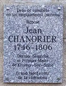 Plaque commémorative de Jean Chanorier au cimetière.