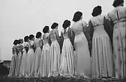 "Princesses", National Rice Festival, Crowley, Louisiane, 1938. Candidates à un concours de beauté, de dos.