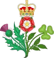 L'autre Union Badge floral, devise heraldique du Royaume-Uni (chardon dexter, trèfle sinister)