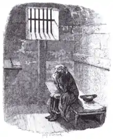 Fagin dans sa cellule, attendant d'être pendu, par George Cruikshank.