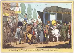 Le voyage en France ou Le départ de la diligence,dessin de George Cruikshank (1818).