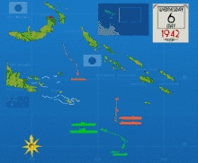 Carte animée centrée sur les île Salomon et la mer de Corail