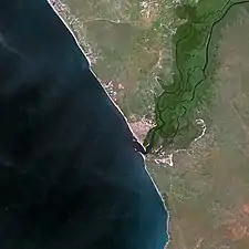 Vue de l'embouchure du fleuve depuis un satellite SPOT en 2007.