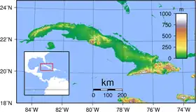 Carte de Cuba avec la sierra del Rosario au Nord-Ouest.