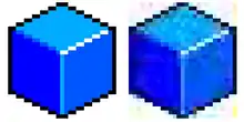 Un cube en pixel art pseudo-isométrique compressé dans un format sans pertes puis avec pertes