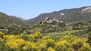 Cucugnan depuis le col du Triby (RD 14).