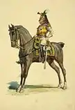 Un soldat à cheval, portant une cuirasse.