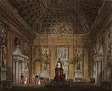 Cupola Room, œuvre de l'architecte William Kent, 1722... La monumentale horloge, qui sonnait tour à tour des airs de Haendel, Corelli ou Geminiani, existe toujours dans cette salle.